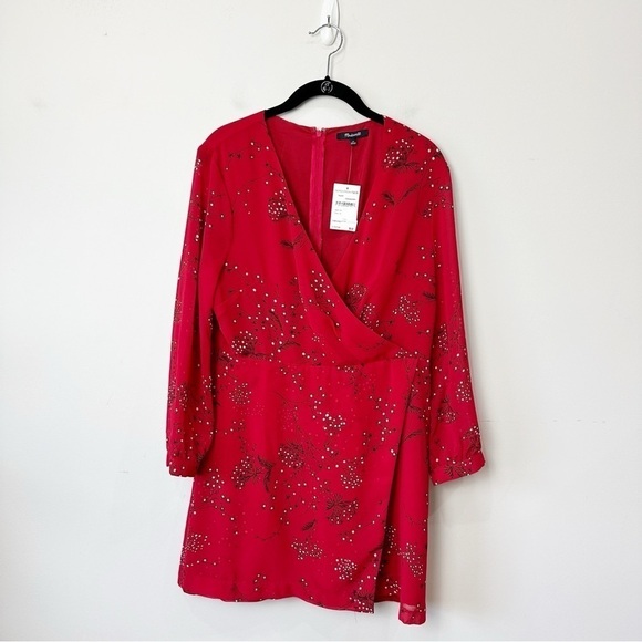 Madewell Hazelwood Wrap Front Mini Dress Red Windswept Floral - Picture 3 of 9